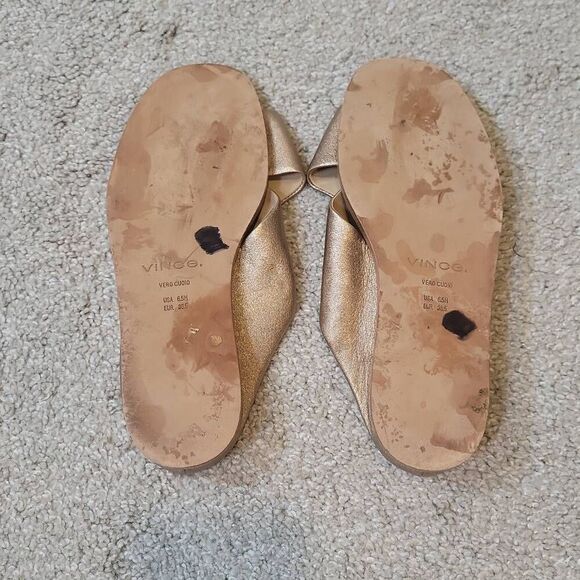Vince Fairley Metallic Leather Wedge Slide Sandals Size 6.5 - Picture 6 of 6